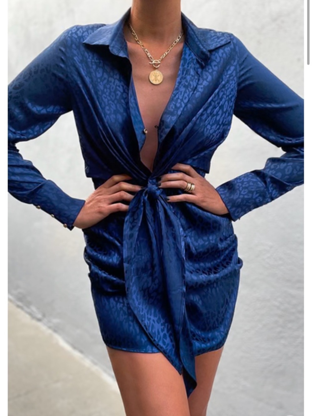 Colbalt blue shirt Dress with tie at waste.
